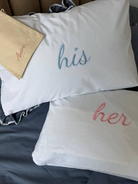 Наволочка с вышивкой His+Her (Blue+Pink) NAV-his+her(Blue+Pink)-(50x70)_ фото