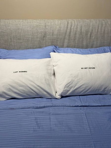 Lazy-Morning Embroidered Pillowcase (Black)